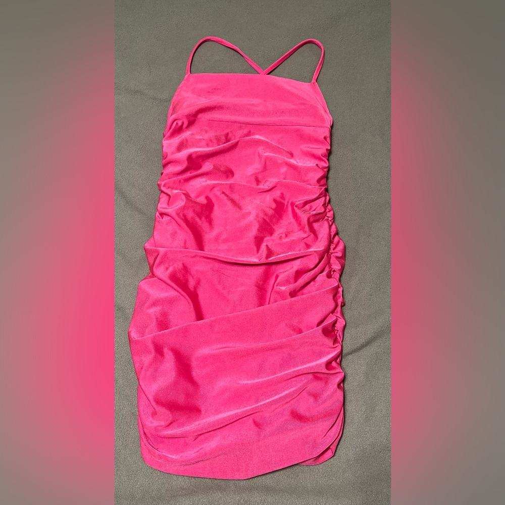 Lucy in the Sky Hot Pink Cross Back Bodycon Mini Dress, Size Small, EUC
